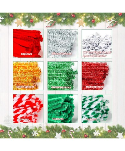 Christmas Pipe Cleaners 420 Pcs Christmas Pipe Cleaners Craft Set Including 320Pcs Pipe Cleaners &100Pcs Wiggle Googly Eyes S...