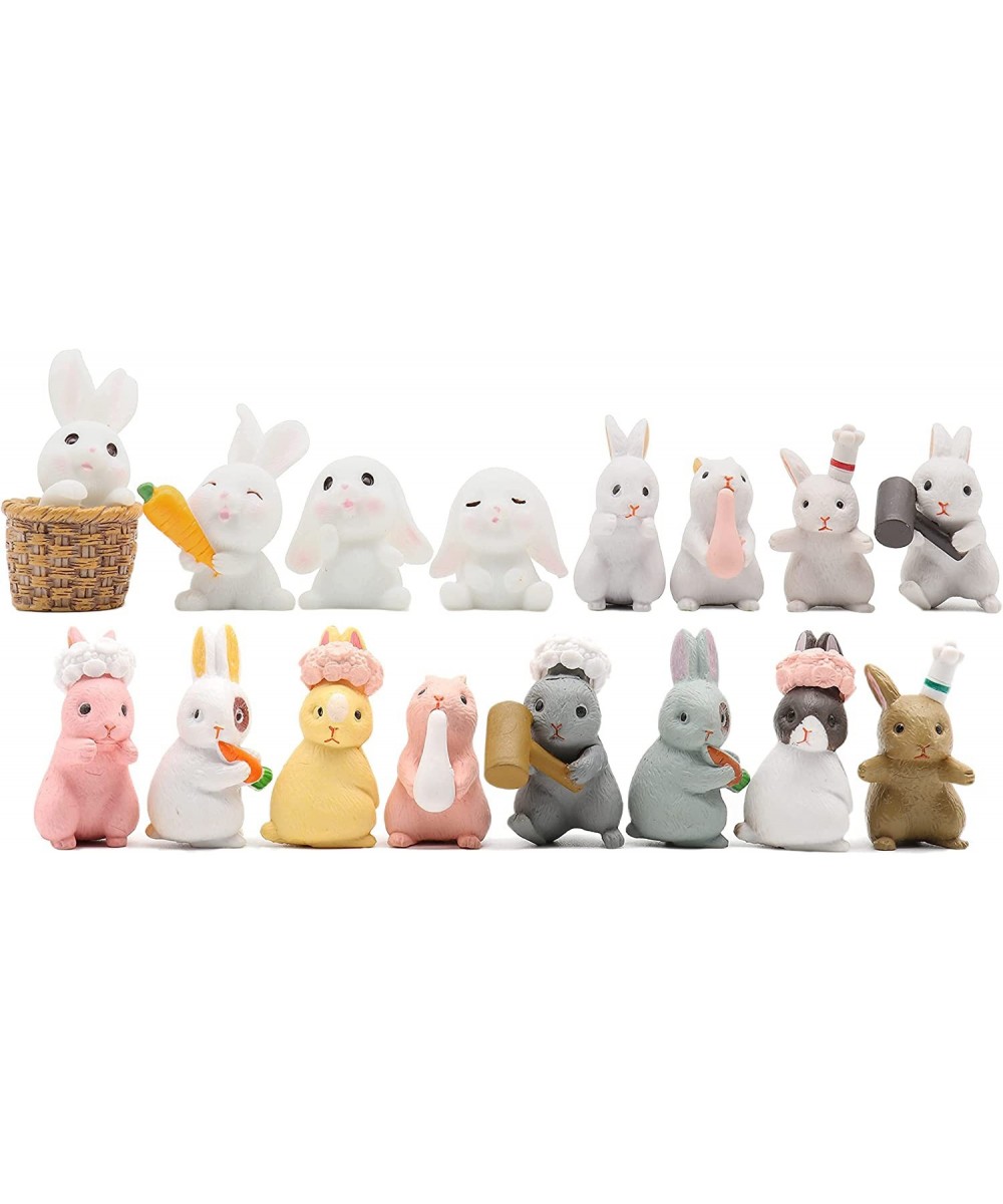 16 Pcs Rabbit Toy Figure Lovely Bunny Figurines Playset Decorative Birthday Cake Topper Miniature Garden Animal Decoration Gi...