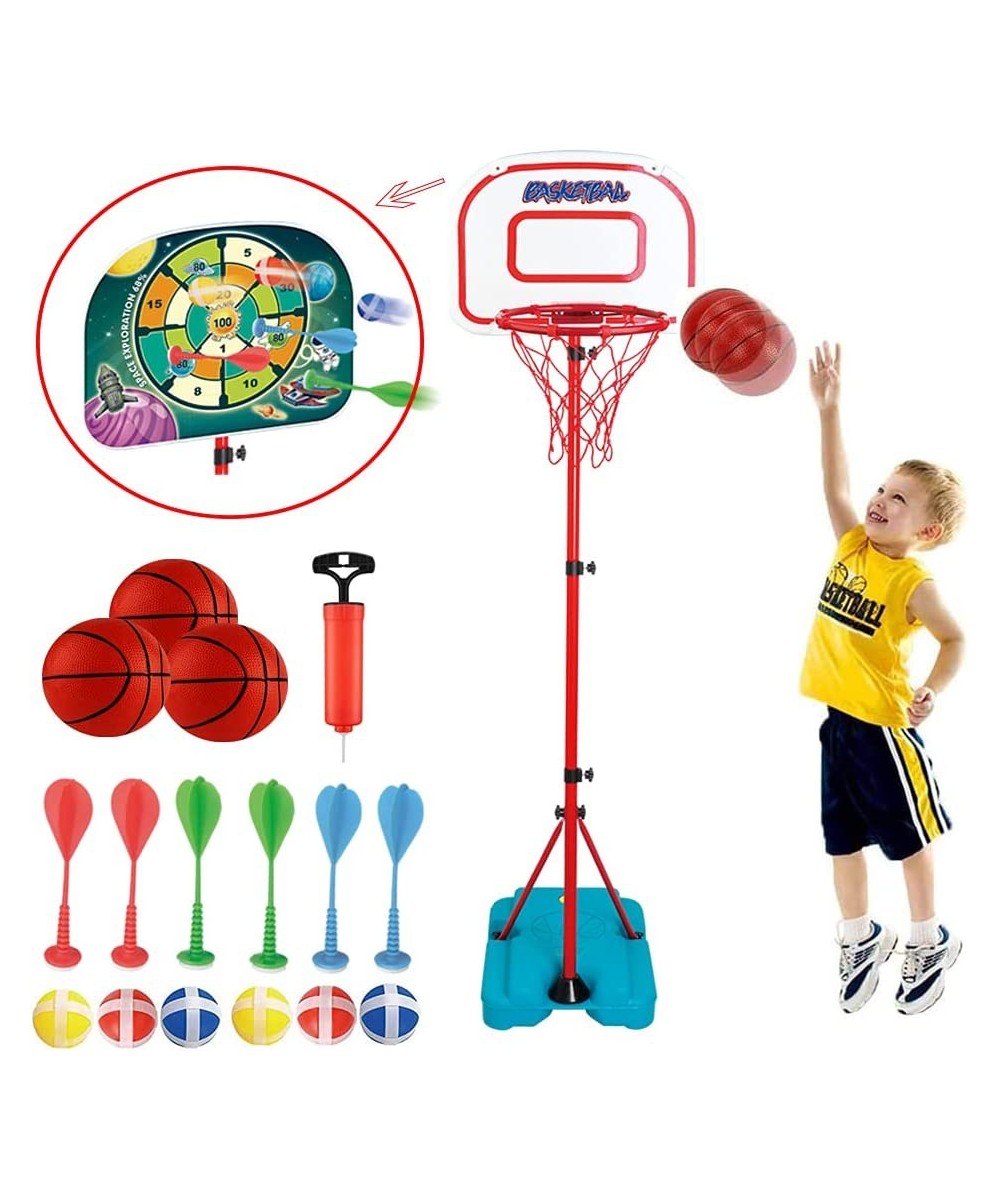 Kids Basketball Hoop Stand with Dart Board - Portable Indoor Outdoor Mini Hoop Basketball Goal Adjustable Height 3.2ft-6.2ft ...