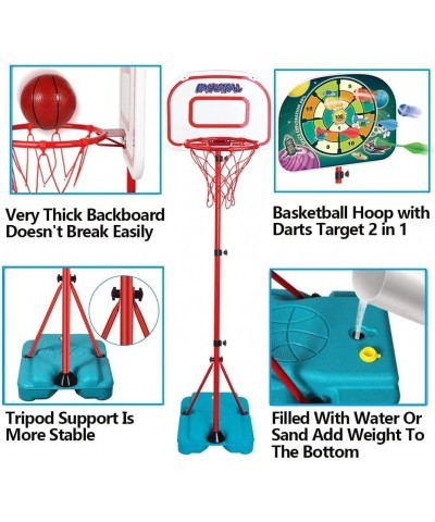 Kids Basketball Hoop Stand with Dart Board - Portable Indoor Outdoor Mini Hoop Basketball Goal Adjustable Height 3.2ft-6.2ft ...