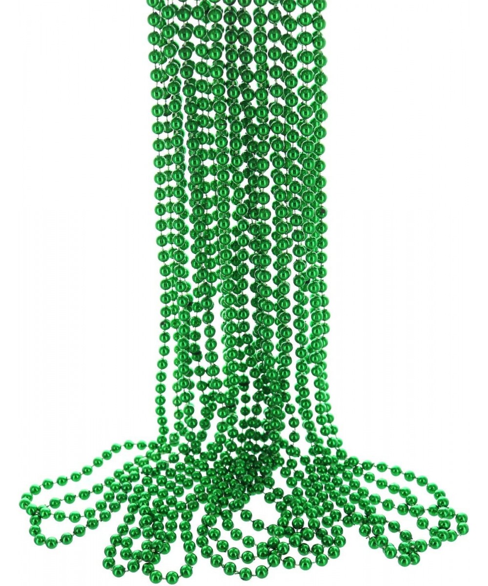 33" 7mm Metallic Green Beaded Necklaces Bulk Mardi Gras Party Beads Necklaces Holiday Beaded Costume Necklace for Party (Gree...