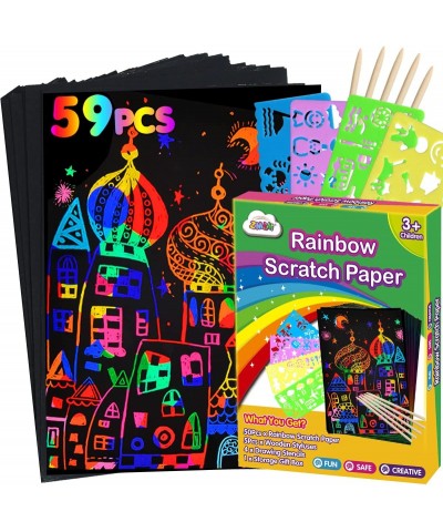 Scratch Paper Art Set: 59Pcs Magic Drawing Art Craft Kid Black Scratch Off Paper Supply Kit Toddler Preschool Learning Bulk T...