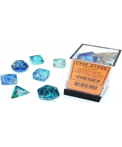 Oceanic Nebula Luminary Dice with Gold Numbers 16mm (5/8in) Set of 7 Chessex Blue $20.27 Game Accessories