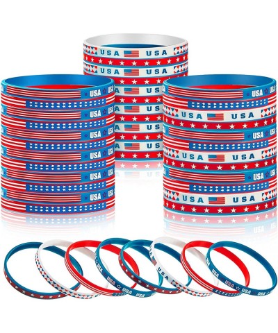 Fourth of July Patriotic Rubber Bracelets American Flag Red White Blue Silicone Wristband Bracelets Independence Day Party Fa...