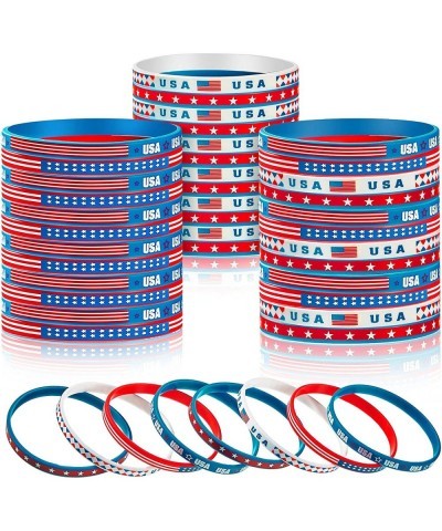 Fourth of July Patriotic Rubber Bracelets American Flag Red White Blue Silicone Wristband Bracelets Independence Day Party Fa...