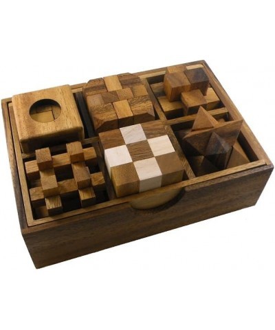 6 Wooden Puzzle Gift Set in A Wood Box - 3D Unique IQ Puzzles $50.25 Brain Teaser Puzzles