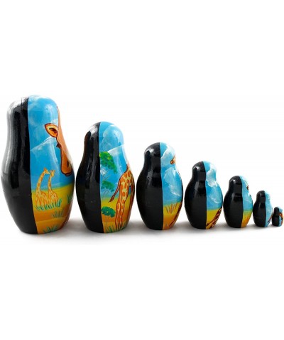 Matryoshka Babushka Russian Nesting Wooden Stacking Doll Giraffes in Africa 7 Pcs $60.26 Nesting Dolls