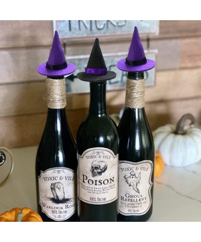 10 Pieces Halloween Mini Witch Hats Halloween Party Hat Bottle Cap Hats Wine Bottle Toppers with Ribbon Witch Party Craft for...