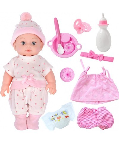 12 Inch Soft Body Baby Doll Vinyl Reborn Baby Doll with Clothes and Accessories Set Including Pacifier Bottle Tableware and 2...