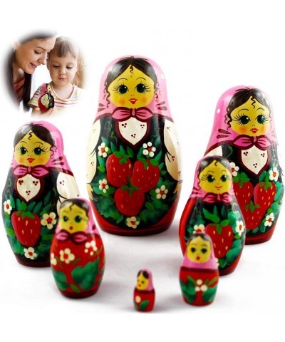 Wooden Russian Nesting Dolls with Strawberries Set 7 pcs - Baboushka Nesting Dolls $60.09 Nesting Dolls