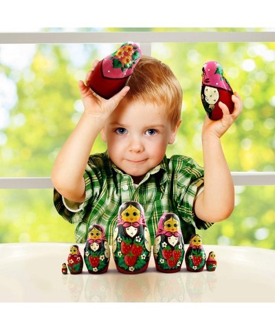 Wooden Russian Nesting Dolls with Strawberries Set 7 pcs - Baboushka Nesting Dolls $60.09 Nesting Dolls