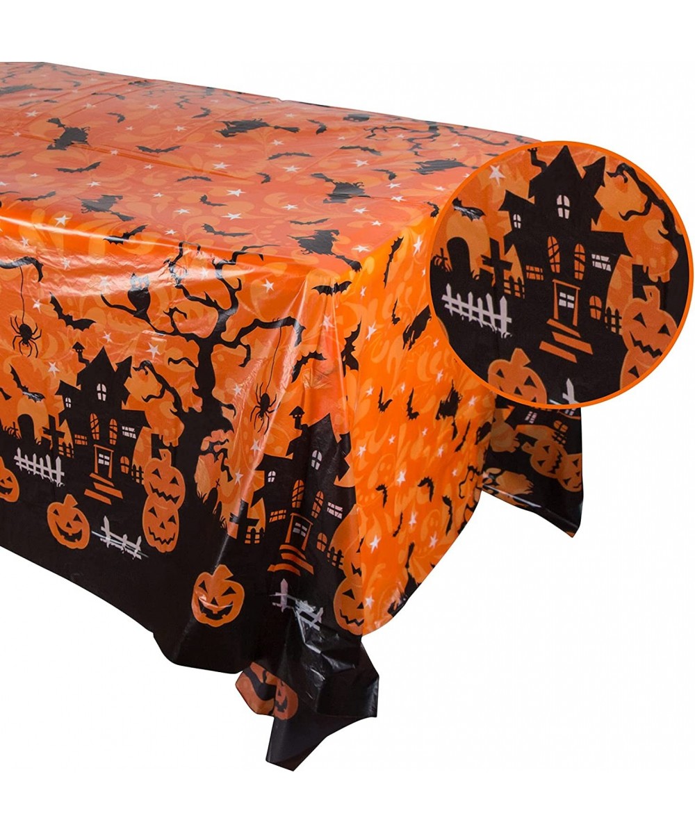 1 Pack Halloween Table Cloth Table Covers 51 x 78.7 Inch Rectangular Orange Pumpkin and Black Bat Halloween Party Tablecloth ...