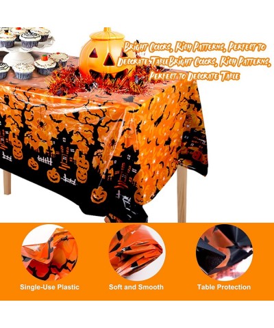 1 Pack Halloween Table Cloth Table Covers 51 x 78.7 Inch Rectangular Orange Pumpkin and Black Bat Halloween Party Tablecloth ...