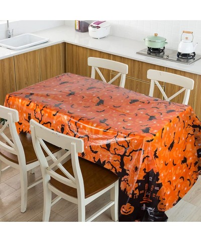 1 Pack Halloween Table Cloth Table Covers 51 x 78.7 Inch Rectangular Orange Pumpkin and Black Bat Halloween Party Tablecloth ...