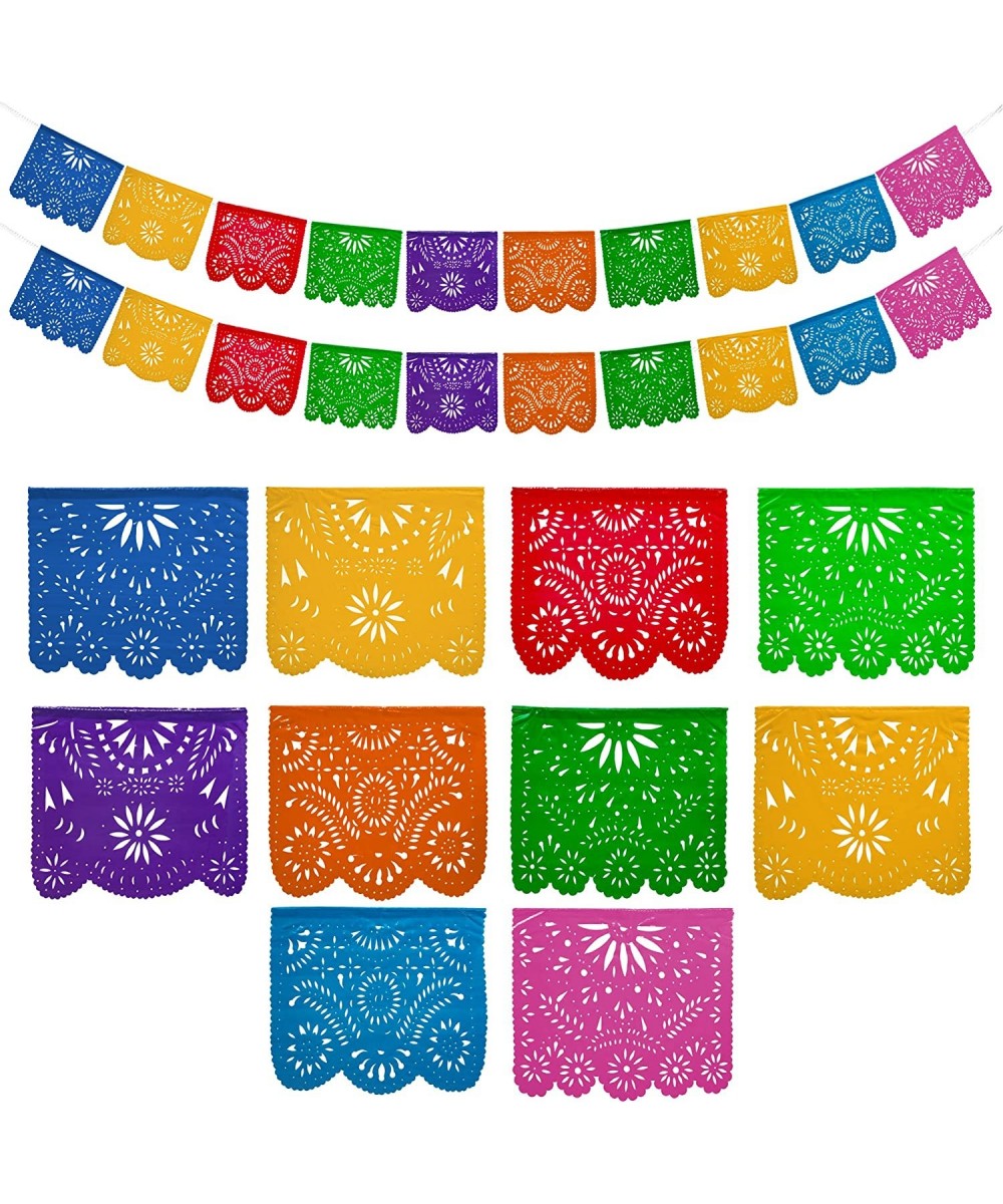 Mexican Party Banners (2 Pack with 10 Multicolor Plastic Flags per Banner) - Mexican Themed Party Decorations - Papel Picado ...