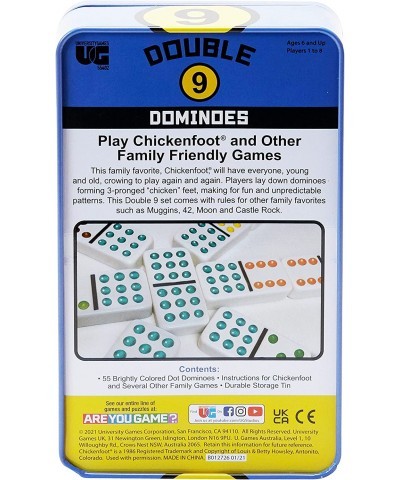 Double 9 Colored Dot Dominoes Travel Tin Set from University Games 2 to 8 Players Ages 8 to 99 $17.31 Domino & Tile Games