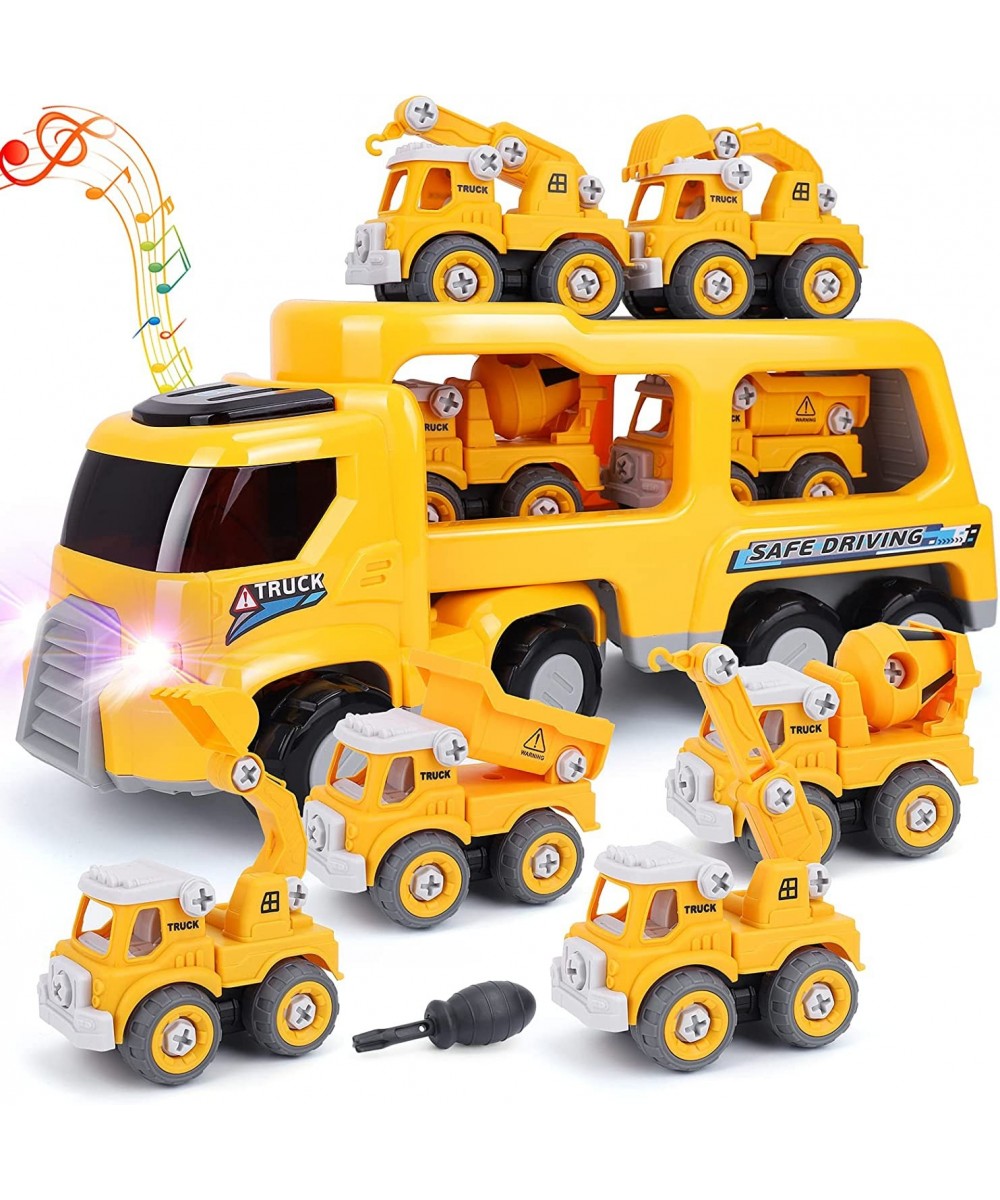 Toddler Kids Toys for 2 3 4 5 Year Old Boy 5 in 1 Construction Vehicles Toy Trucks with Light and Melodies Friction Powered C...