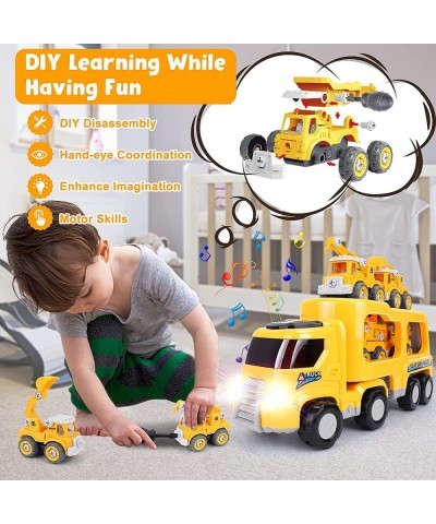 Toddler Kids Toys for 2 3 4 5 Year Old Boy 5 in 1 Construction Vehicles Toy Trucks with Light and Melodies Friction Powered C...