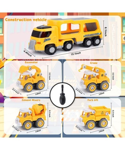 Toddler Kids Toys for 2 3 4 5 Year Old Boy 5 in 1 Construction Vehicles Toy Trucks with Light and Melodies Friction Powered C...