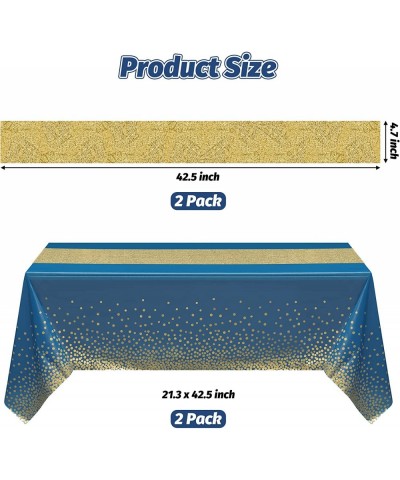 4Pcs Navy Blue and Gold Table Cloth Table Runner Set Rectangle Dot Table Cover Waterproof Tablecloth Confetti Gold Table Runn...