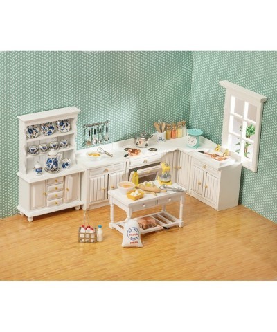 Miniature Dollhouse Furniture Kitchen Set - Kitchen Cabinet Cupboards and Tea Set – 1 12 Scale Dollhouse Accessories $31.84 D...