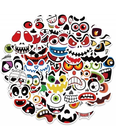 50 PCS Non-Repeating Halloween Expression Stickers Halloween Face Decals Kit Stickers for Kids Adults Vinyl Waterproof Sticke...