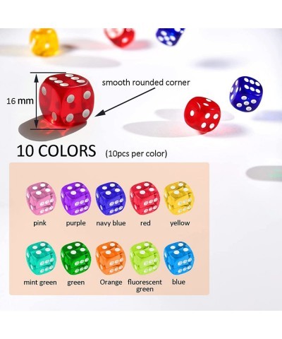 Dice Set 100 Pcs 16MM (5/8 inches) 6 Sided Translucent Colors Game Dice 10 Colors with Black Pouch $24.68 Game Accessories