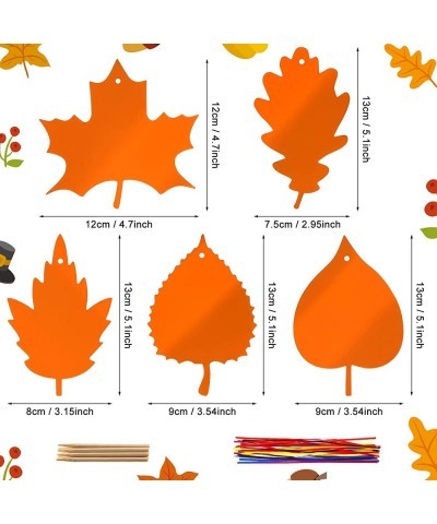 50 Pieces Scratch Fall Leaves Colorful Scratch Leaves Scratch Rainbow Art Paper with Ribbons and Wooden Stylus for Thanksgivi...