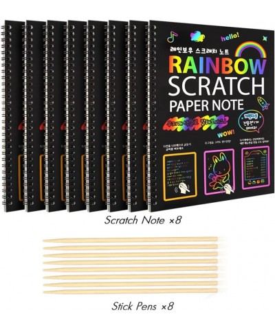 8 Pack Scratch Arts Drawing Notebook Paper for Kids Art Supplies Large Rainbow Scratch and Sketch Books Set for Kids Party Fa...