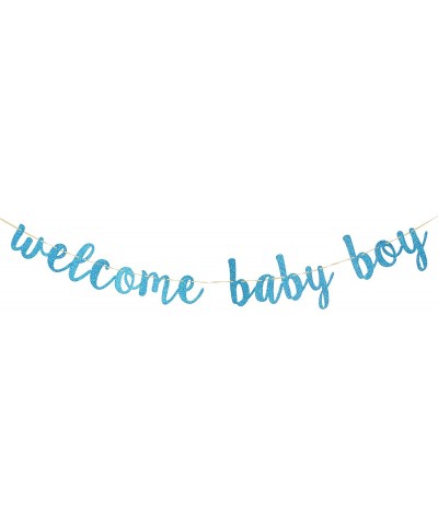 Welcome Baby Boy Banner Blue Glitter A Litter Prince Baby Shower Gender Reveal Pregnant AF Baby 1st 2nd Birthday Party Decora...