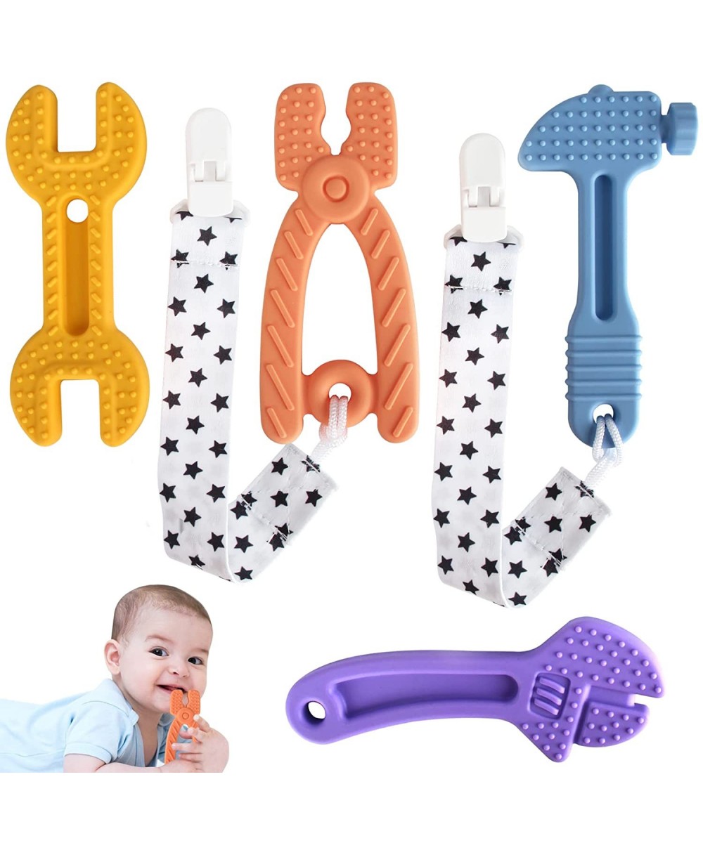 Store 4 Pack Soft Silicone Teething Toys for Toddlers Infant Hammer Wrench Spanner Pliers Tools Shape Baby Teethers Relief So...