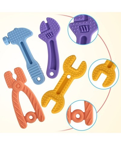 Store 4 Pack Soft Silicone Teething Toys for Toddlers Infant Hammer Wrench Spanner Pliers Tools Shape Baby Teethers Relief So...