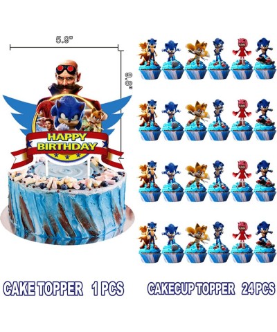 Sonic Birthday Party Supplies Sonic Party Decorations Includes Banner Cake topper Cupcake topper 7+9inch Plates Gift bags Tab...