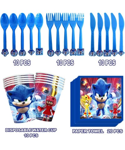 Sonic Birthday Party Supplies Sonic Party Decorations Includes Banner Cake topper Cupcake topper 7+9inch Plates Gift bags Tab...