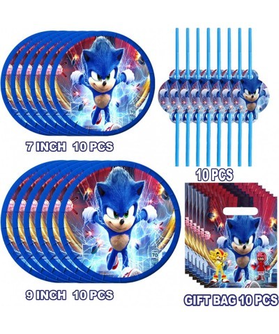 Sonic Birthday Party Supplies Sonic Party Decorations Includes Banner Cake topper Cupcake topper 7+9inch Plates Gift bags Tab...