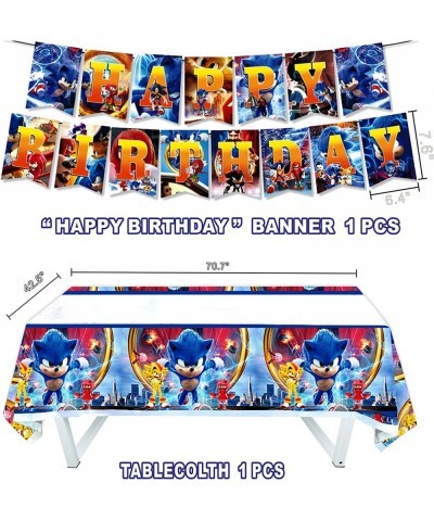 Sonic Birthday Party Supplies Sonic Party Decorations Includes Banner Cake topper Cupcake topper 7+9inch Plates Gift bags Tab...