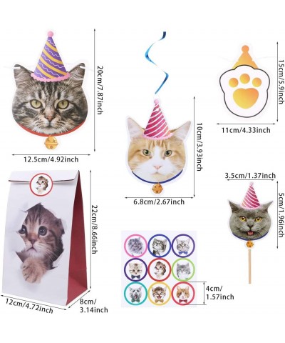 61Pcs Cat Birthday Decoration 14 Pcs Cat Face Birthday Banner with 24 Pcs Puppy Cupcake Toppers 9 Pcs Hanging Swirl Decoratio...