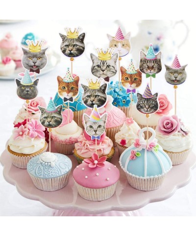 61Pcs Cat Birthday Decoration 14 Pcs Cat Face Birthday Banner with 24 Pcs Puppy Cupcake Toppers 9 Pcs Hanging Swirl Decoratio...