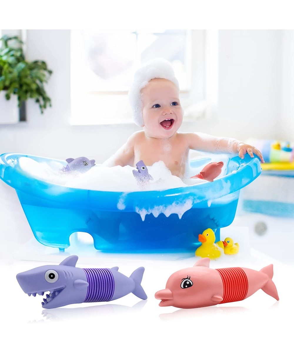 2 Pack Pop Tubes Toddler Bath Toys Shark Whale Sensory Bathtub Toys with Pop Sound Flexible and Variable Stretch Stress Relie...