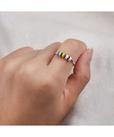 Enamel Fidget Ring for Anxiety for Women Silver Spinner Anxiety Rings with Colorful Beads Anxiety Relief to My Daughter Fidge...