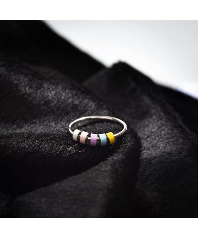 Enamel Fidget Ring for Anxiety for Women Silver Spinner Anxiety Rings with Colorful Beads Anxiety Relief to My Daughter Fidge...