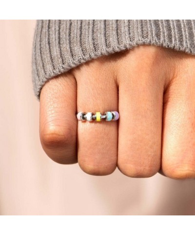 Enamel Fidget Ring for Anxiety for Women Silver Spinner Anxiety Rings with Colorful Beads Anxiety Relief to My Daughter Fidge...