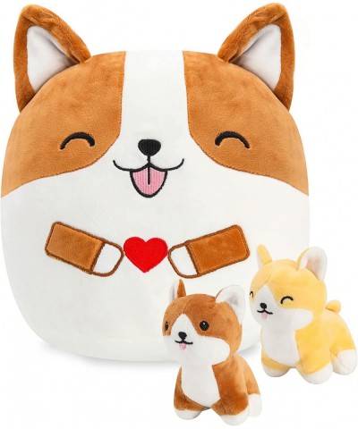 12inch Corgi Plush Shiba Inu Stuffed Animal Plushie Mommy Dog with 2 Baby Puppies Toys in her Tummy Pillow Gift for Kids Boys...