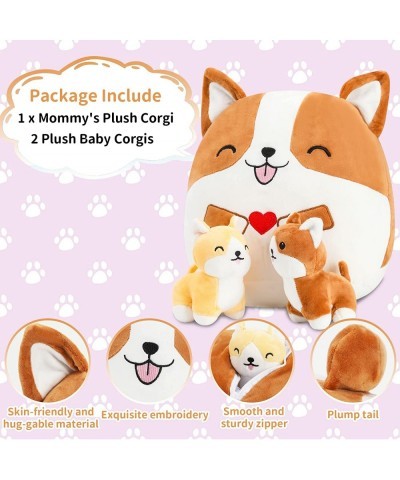 12inch Corgi Plush Shiba Inu Stuffed Animal Plushie Mommy Dog with 2 Baby Puppies Toys in her Tummy Pillow Gift for Kids Boys...