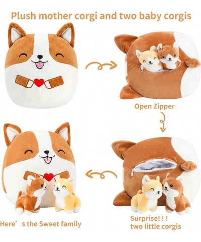 12inch Corgi Plush Shiba Inu Stuffed Animal Plushie Mommy Dog with 2 Baby Puppies Toys in her Tummy Pillow Gift for Kids Boys...