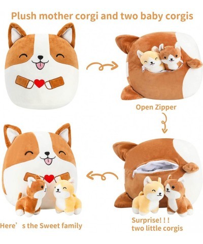 12inch Corgi Plush Shiba Inu Stuffed Animal Plushie Mommy Dog with 2 Baby Puppies Toys in her Tummy Pillow Gift for Kids Boys...