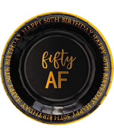 50th Birthday Plates Black and Gold Dessert Buffet Cake Lunch Dinner Plates for 50th Birthday Decorations Party Supplies Fift...