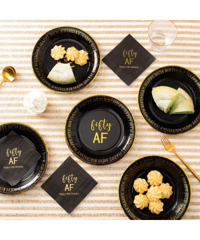 50th Birthday Plates Black and Gold Dessert Buffet Cake Lunch Dinner Plates for 50th Birthday Decorations Party Supplies Fift...