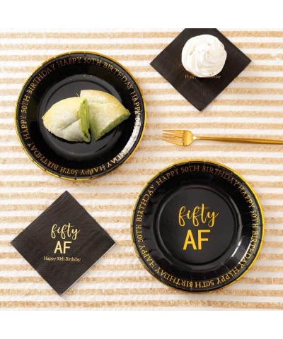 50th Birthday Plates Black and Gold Dessert Buffet Cake Lunch Dinner Plates for 50th Birthday Decorations Party Supplies Fift...