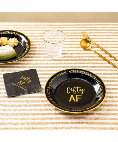 50th Birthday Plates Black and Gold Dessert Buffet Cake Lunch Dinner Plates for 50th Birthday Decorations Party Supplies Fift...